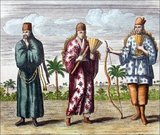 A coloured copper engraving purporting to show the dress of the people of Tonkin in northern Vietnam, published in Moor's Voyages and Travels (London, 1778). The blonde hair is difficult to explain except as artistic licence on the part of the engraver in London, who had doubtless never been to Vietnam.